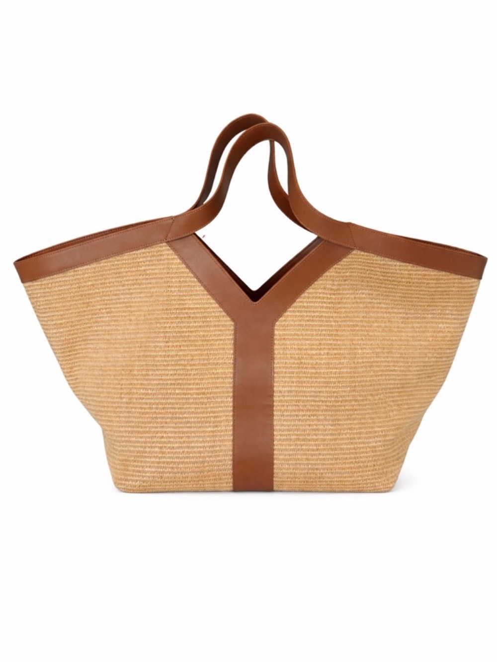 Viola Castellani Raffia Straw Leather Trim Tote Bag NWT
